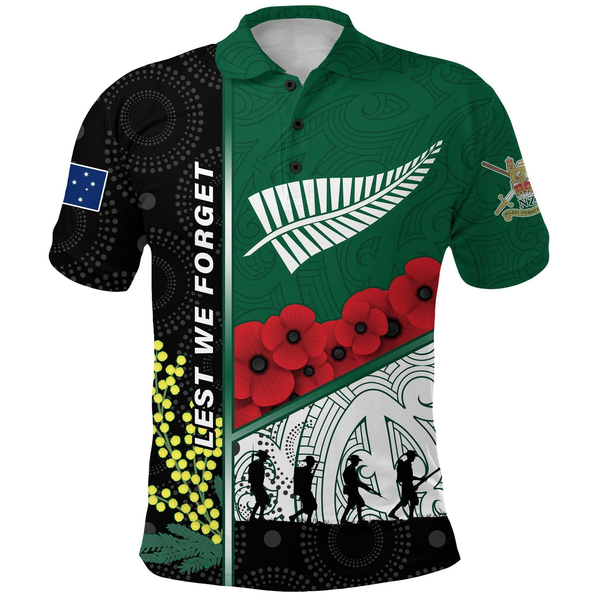Custom ANZAC Day Lest We Forget Polo Shirt Australia Indigenous and New Zealand Maori - Polynesian Pride