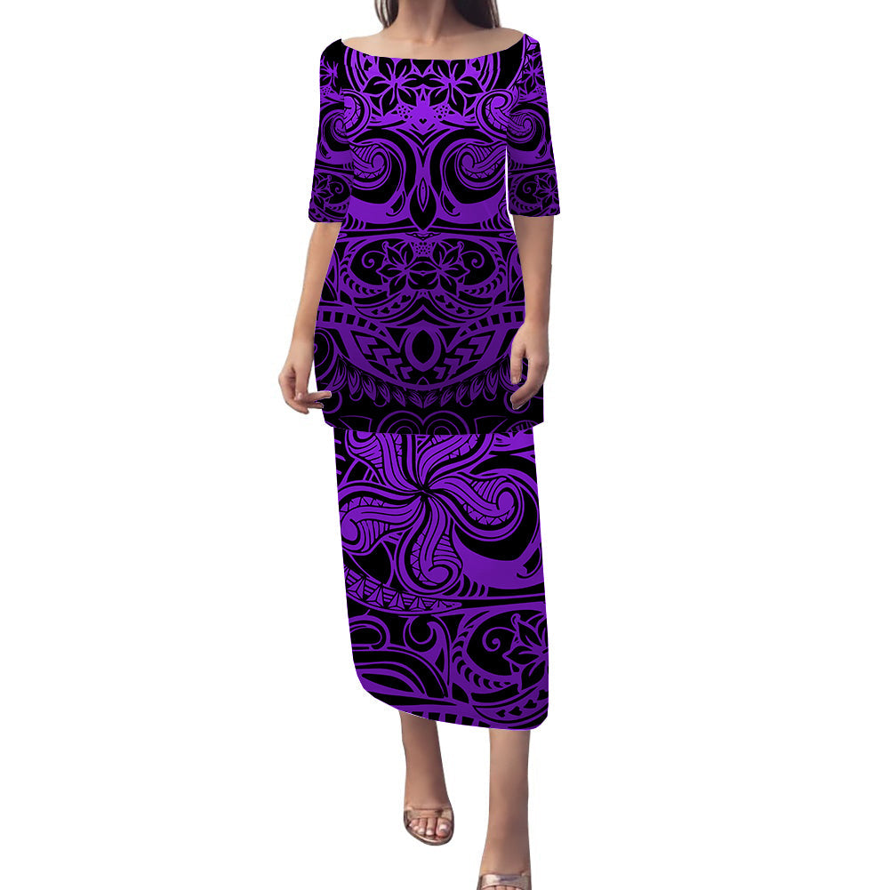 Polynesian Pride Puletasi Dress Polynesian Special Symbol Ver.06 LT14 Purple - Polynesian Pride