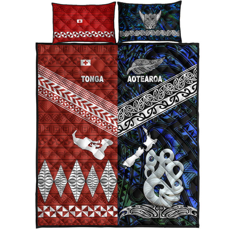 New Zealand And Tonga Quilt Bed Set Together - Blue LT8 - Polynesian Pride