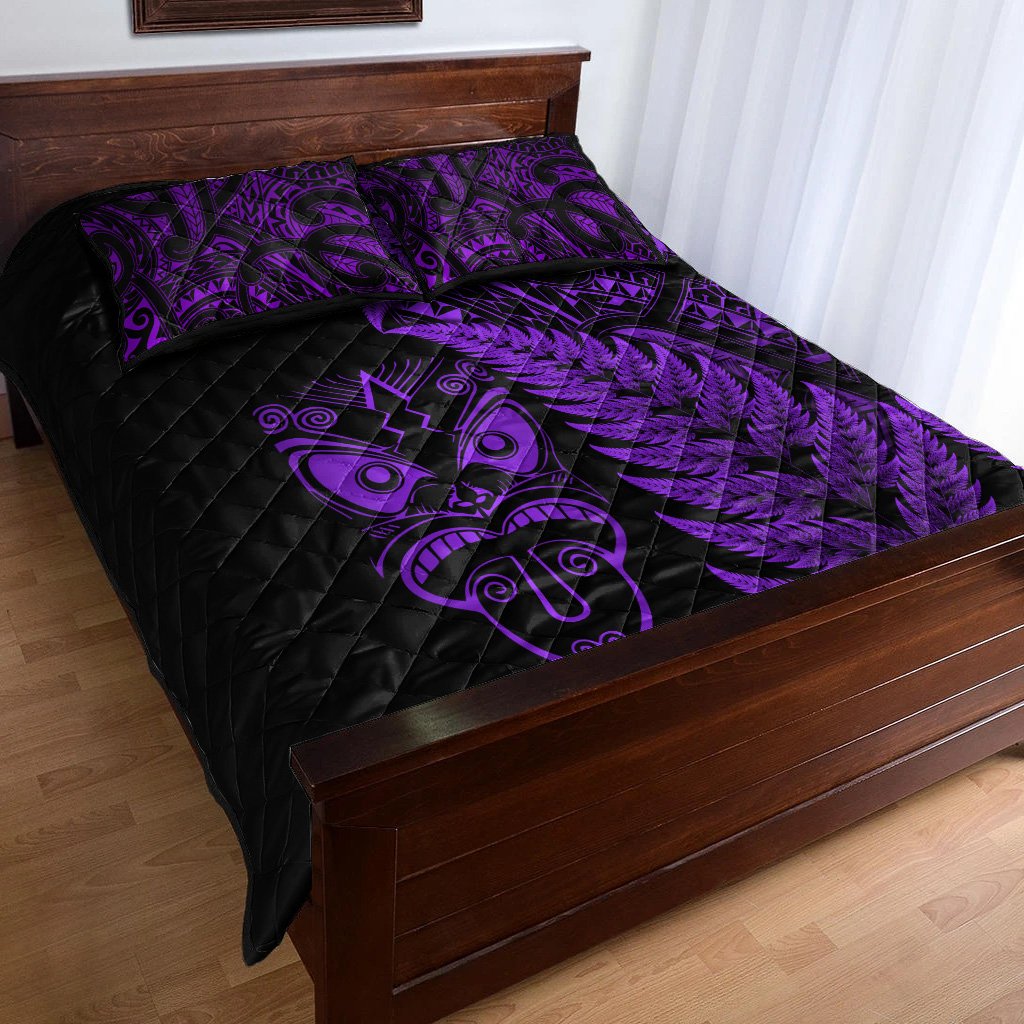 New Zealand Haka Rugby Maori Quilt Bed Set Silver Fern Vibes - Purple LT8 - Polynesian Pride