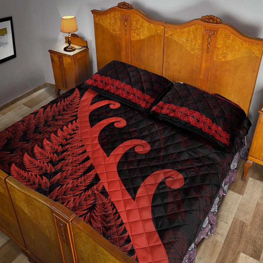 New Zealand Rugby Maori Quilt Bed Set Silver Fern Koru Vibes - Red LT8 - Polynesian Pride