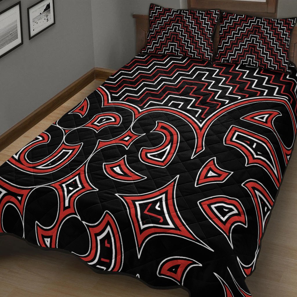 New Zealand Quilt Bed Set Maori Graphic Tee Patterns Red Lt6 - Polynesian Pride