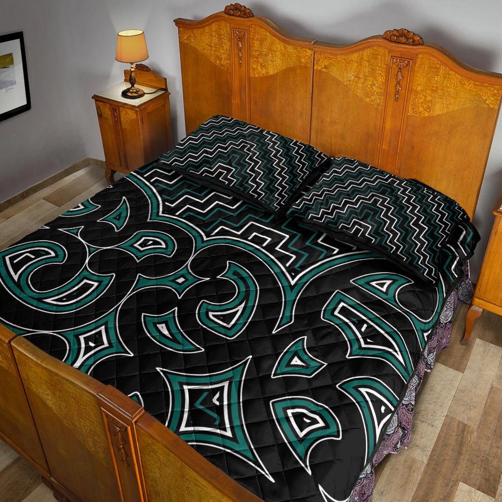 New Zealand Quilt Bed Set Maori Graphic Tee Patterns Green Lt6 - Polynesian Pride