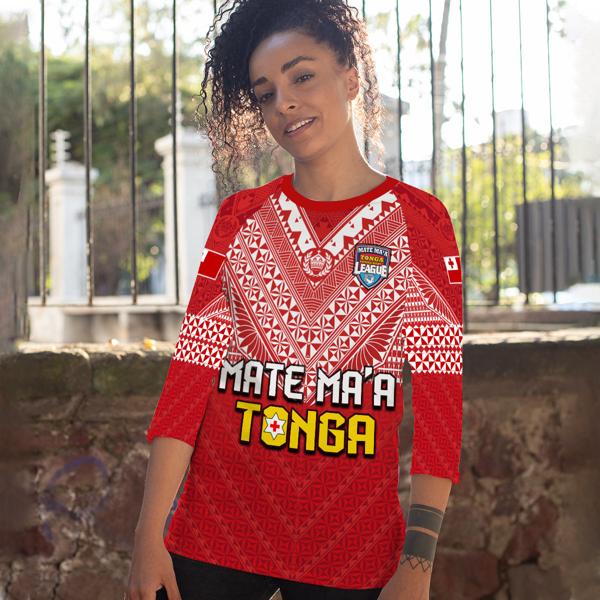 (Custom Personalised) Tonga Rugby MMT Raglan 3/4 Sleeve T Shirt Ngatu Mate Maa Tonga Special LT13 Red - Polynesian Pride