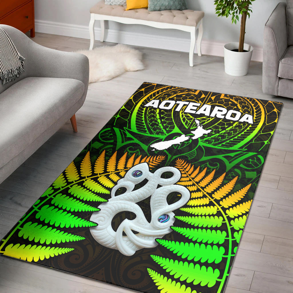 Aotearoa Fern Area Rug New Zealand Hei Tiki Special Style LT13 Green - Polynesian Pride