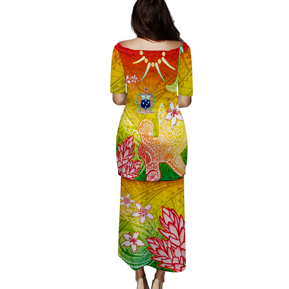 Samoa Puletasi Dress Ula Shark Nifo Mix Teuila Flower - Reggae LT7 - Polynesian Pride