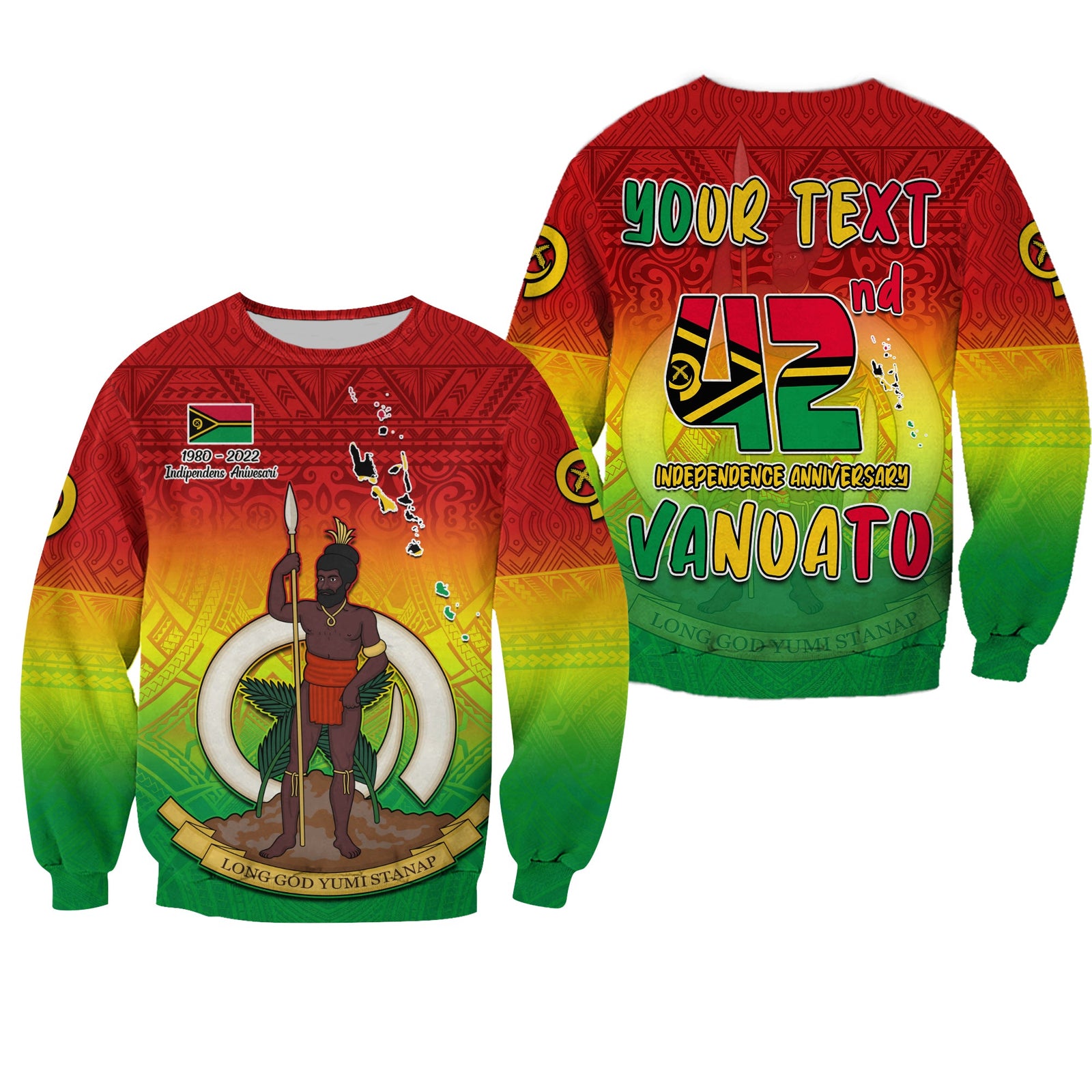 (Custom Personalised) Vanuatu Independence Day Sweatshirt 42nd Anniversary Yumi Yumi Yumi LT13 Unisex Red - Polynesian Pride