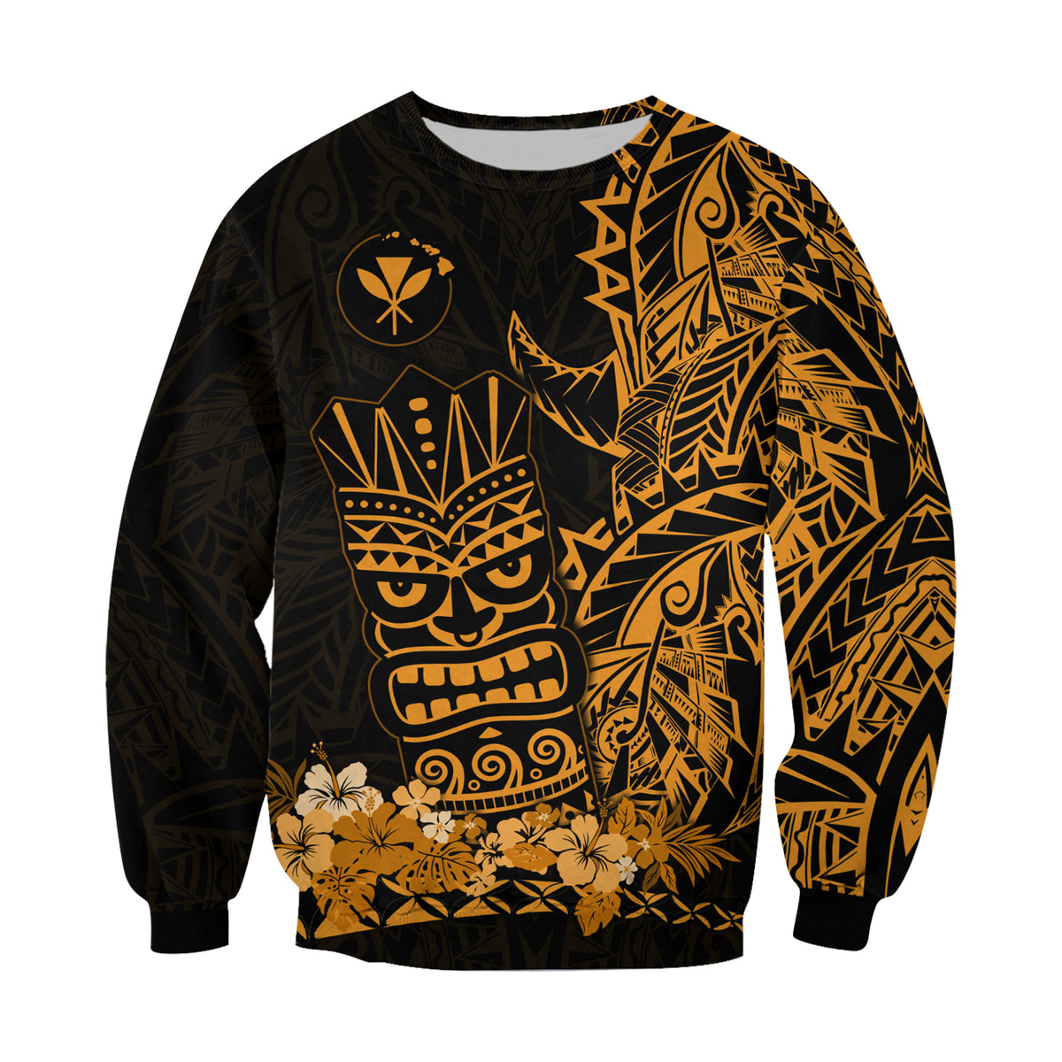 Hawaii Polynesian Sweatshirt Gold Tiki Masks Hawaiian LT13 - Polynesian Pride