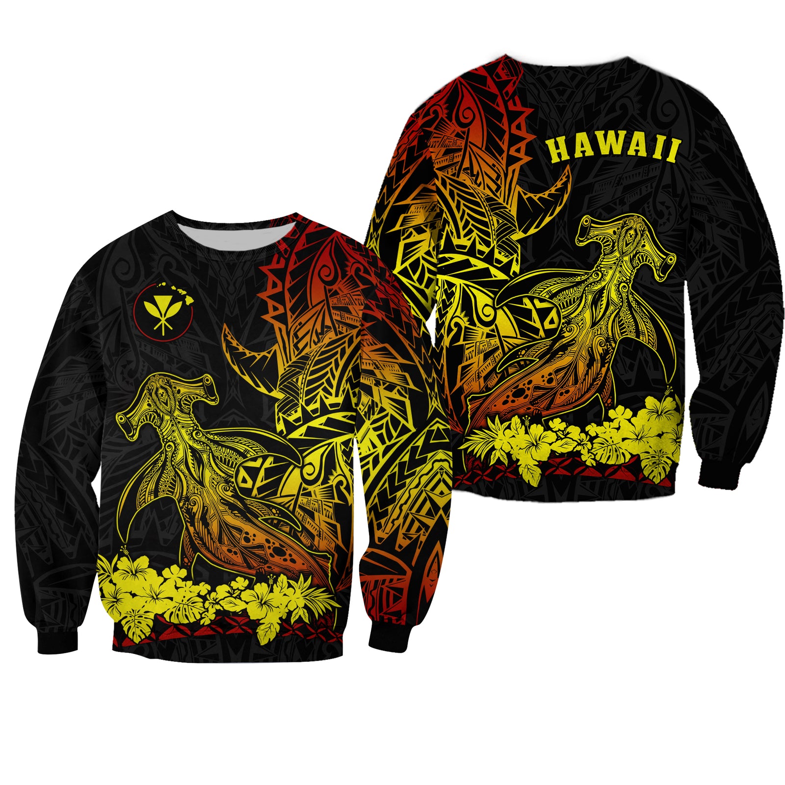 Hawaii Polynesian Sweatshirt Wild Hammerhead Sharks Fresh Life LT13 Unisex Black - Polynesian Pride