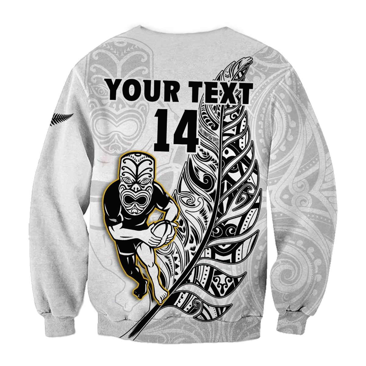 (Custom Text And Number) New Zealand Silver Fern Rugby Sweatshirt All Black Maori Version White LT14 - Polynesian Pride
