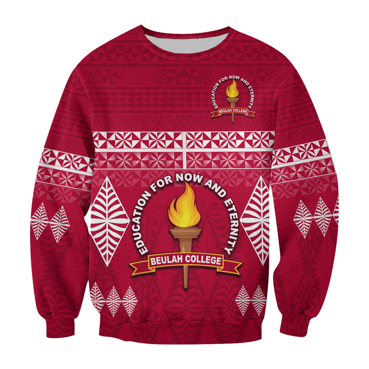 (Custom Text and Number) Beulah College Sweatshirt Ngatu Pattern Tonga LT13 - Polynesian Pride