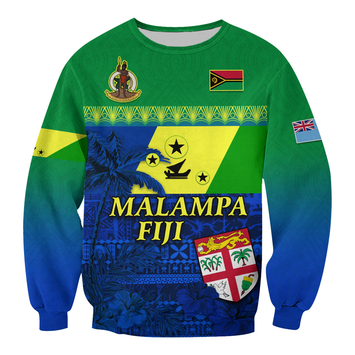 Malampa Fiji Day Sweatshirt Vanuatu Polynesia mix Flowers LT13 Unisex Green - Polynesian Pride