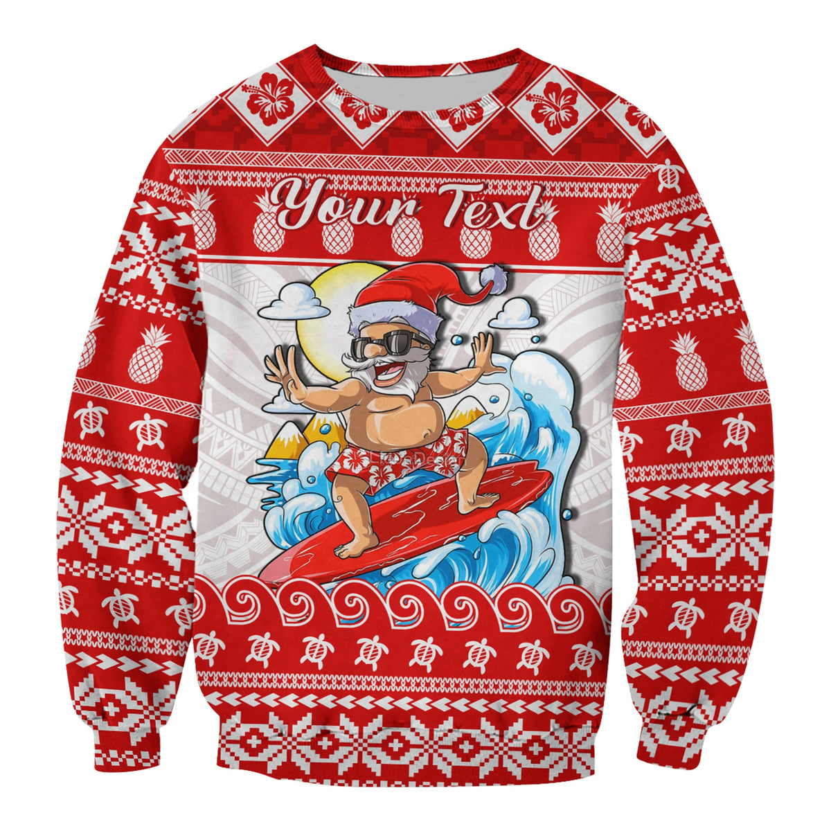 Custom Personalised Hawaii Christmas Sweatshirt Surfing Santa Mele Kalikimaka Polynesian LT14 - Polynesian Pride