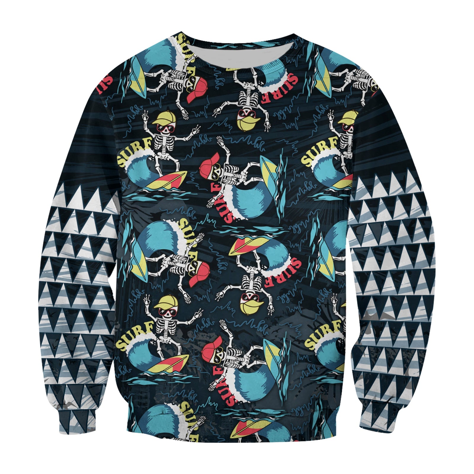 Hawaii Skeleton Surf Sweatshirt Halloween Hawaiian Tribal LT13 Unisex Black - Polynesian Pride