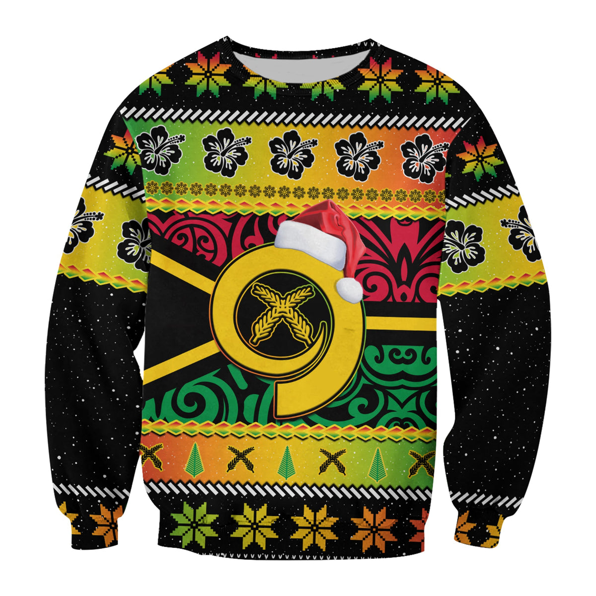 (Custom Personalised) Vanuatu Christmas Sweatshirt Pig Tusk Polynesian Joyeux Noel Flag Art LT14 - Polynesian Pride