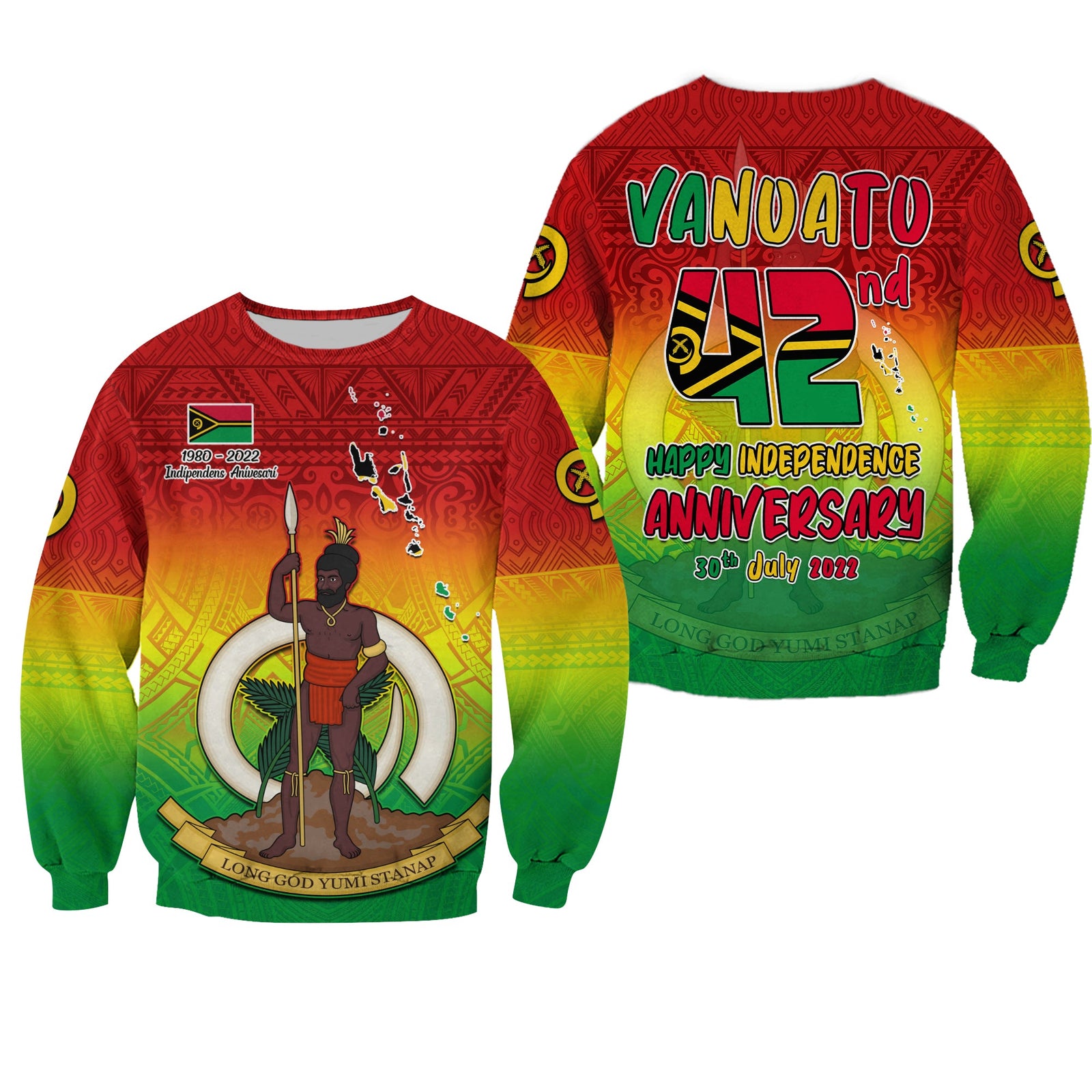 Vanuatu Independence Day Sweatshirt 42nd Anniversary Yumi Yumi Yumi LT13 Unisex Red - Polynesian Pride