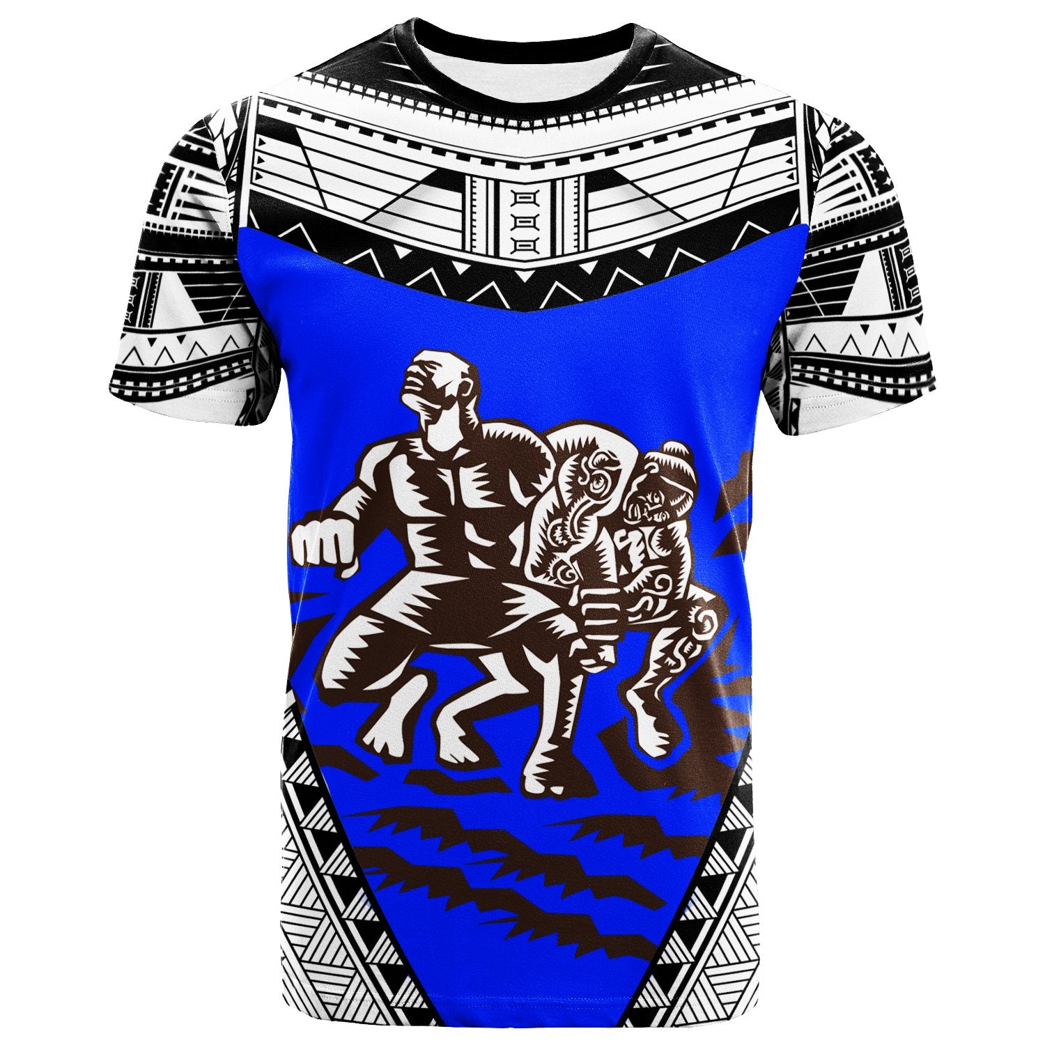 Samoa T Shirt Samoan Legend Tiitii God of Earthquake Wrestling Blue Unisex Blue - Polynesian Pride