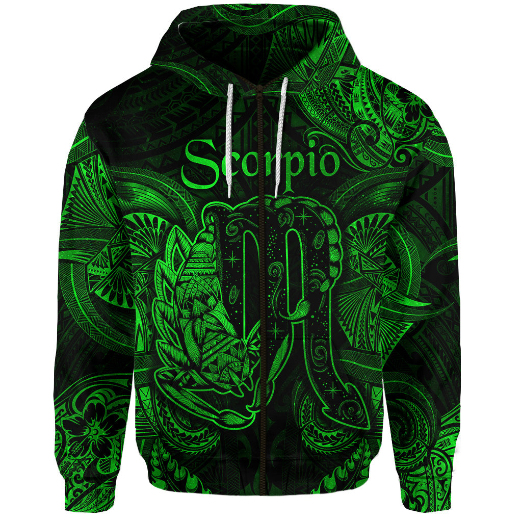 Scorpio Zodiac Polynesian Zip Hoodie Unique Style Green LT8 - Polynesian Pride