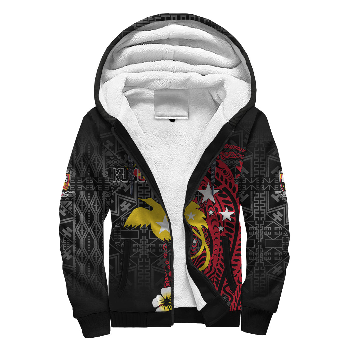 Papua New Guinea Independence Sherpa Hoodie PNG Kumuls - Tribal Crocodile LT7 Unisex Black - Polynesian Pride