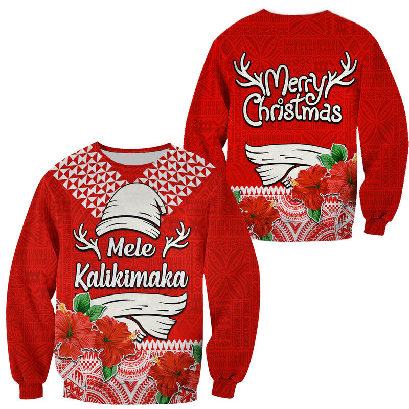 Hawaii Hibiscus Flower Mele Kalikimaka Sweater LT9 Unisex Red - Polynesian Pride