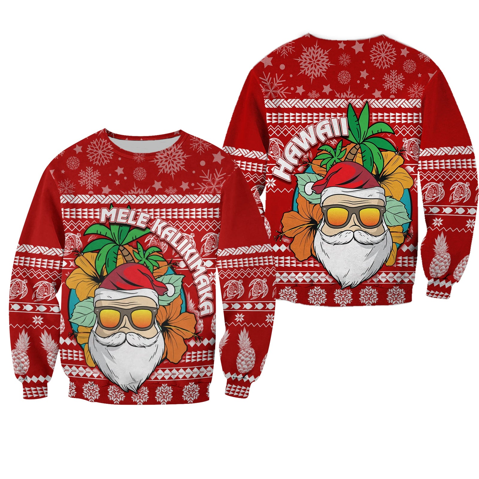 Hawaii Christmas Sweatshirt Mele Kalikimaka - Tropical Santa LT7 Unisex Red - Polynesian Pride