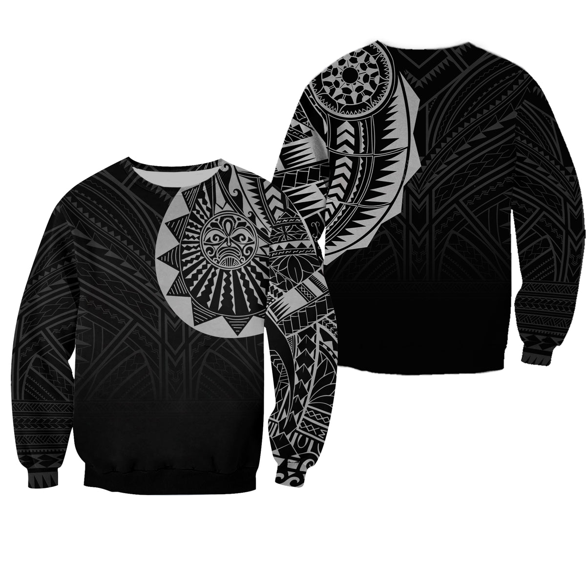 Polynesian Full Sleeve Tattoo Sweatshirt Silver Vibes LT7 Unisex Black - Polynesian Pride