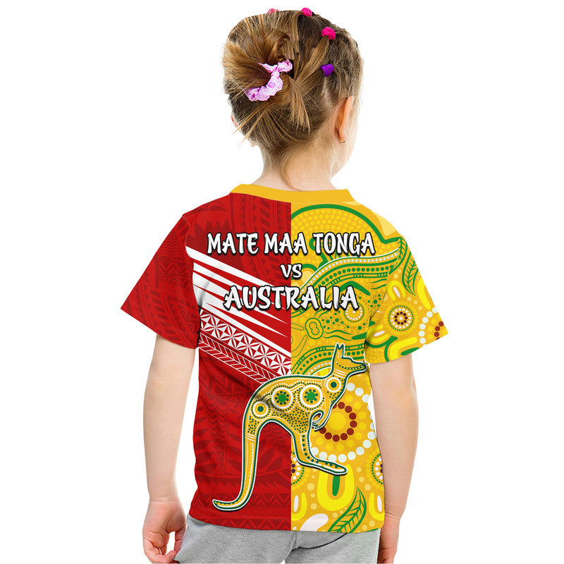 Australia Kangaroos and Mate Maa Tonga Kid T Shirt LT9 - Polynesian Pride