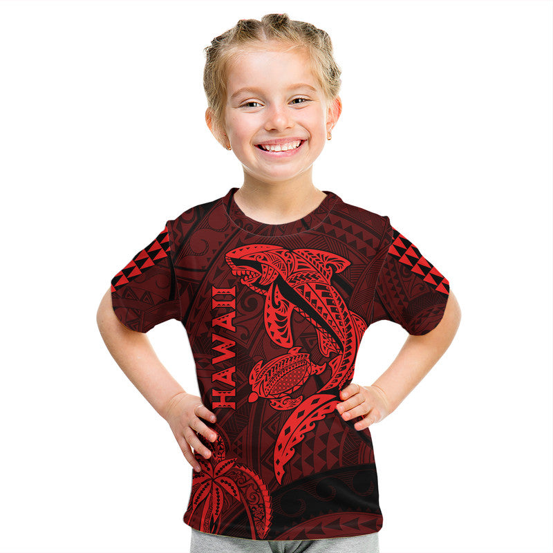 Hawaii T Shirt Shark and Turtle Mix Kakau Red LT9 - Polynesian Pride