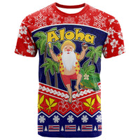 Custom Hawaii Santa Kalikimaka Palm and Hibiscus Christmas Vibe T Shirt LT9 Red - Polynesian Pride