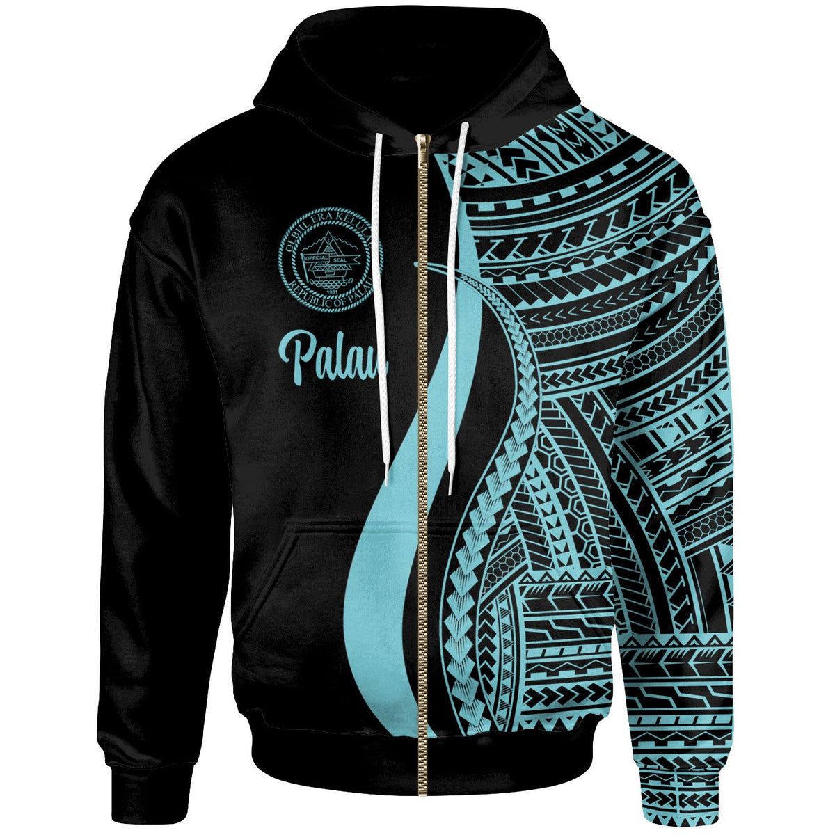 Palau Zip up Hoodie Turquosie Tentacle Tribal Pattern Unisex Turquoise - Polynesian Pride