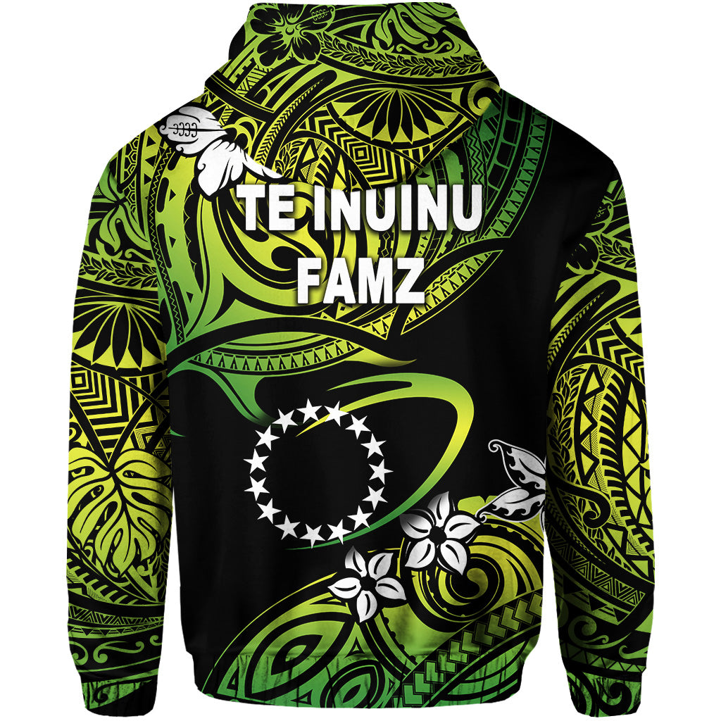 TE INUINU FAMZ Cook Islands Rugby Zip Hoodie Unique Vibes Green LT8 - Polynesian Pride