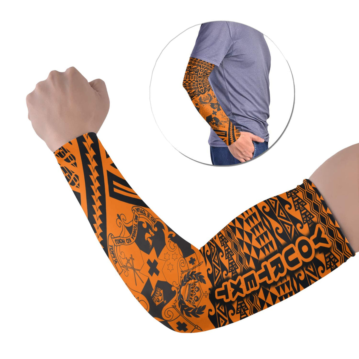 Tonga Custom Personalised Arm Sleeve - Polynesian Style (Set of Two) Orange Set of 2 - Polynesian Pride