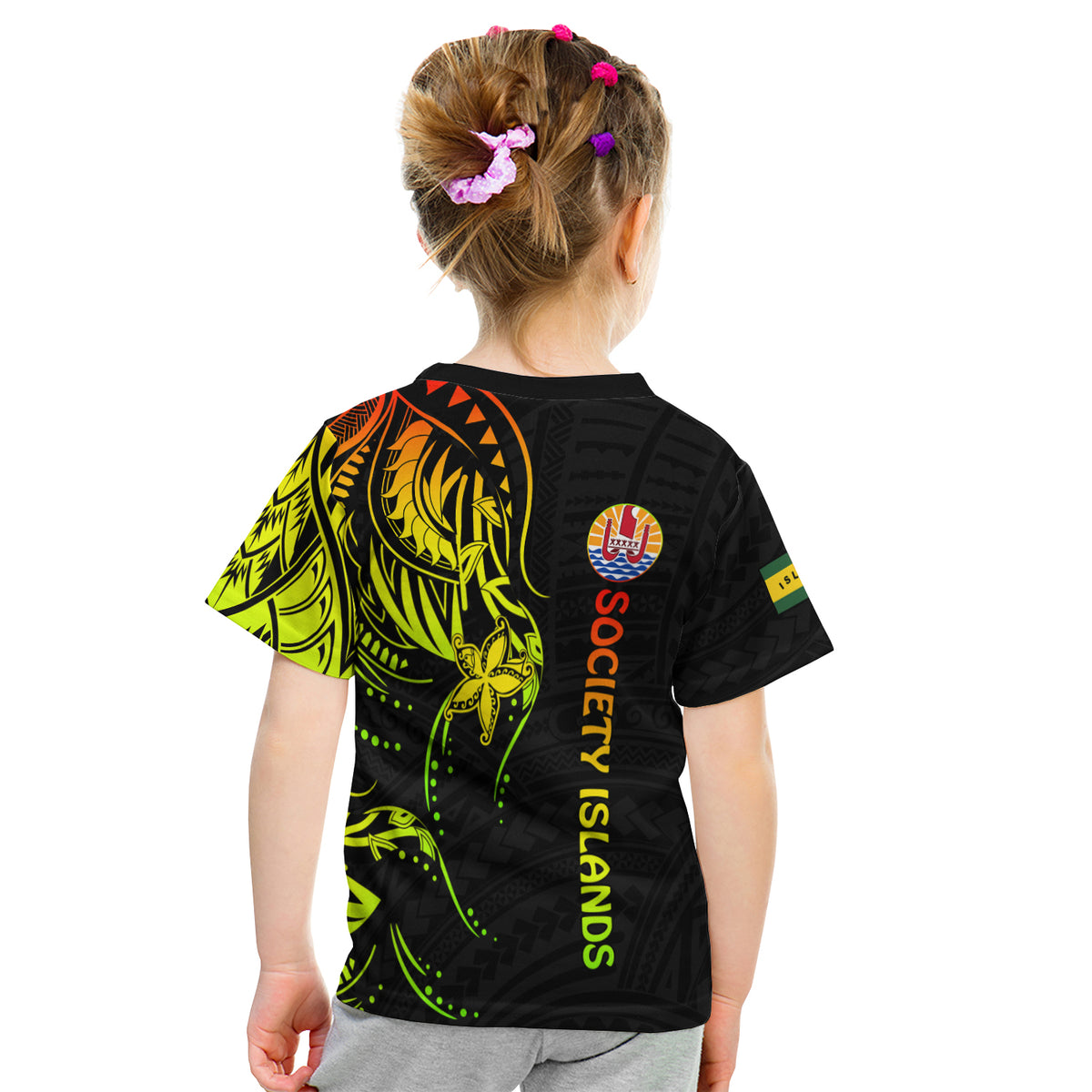 Society Islands T Shirt Kid Mix Pattern Leeward Islands French Polynesia LT13 - Polynesian Pride