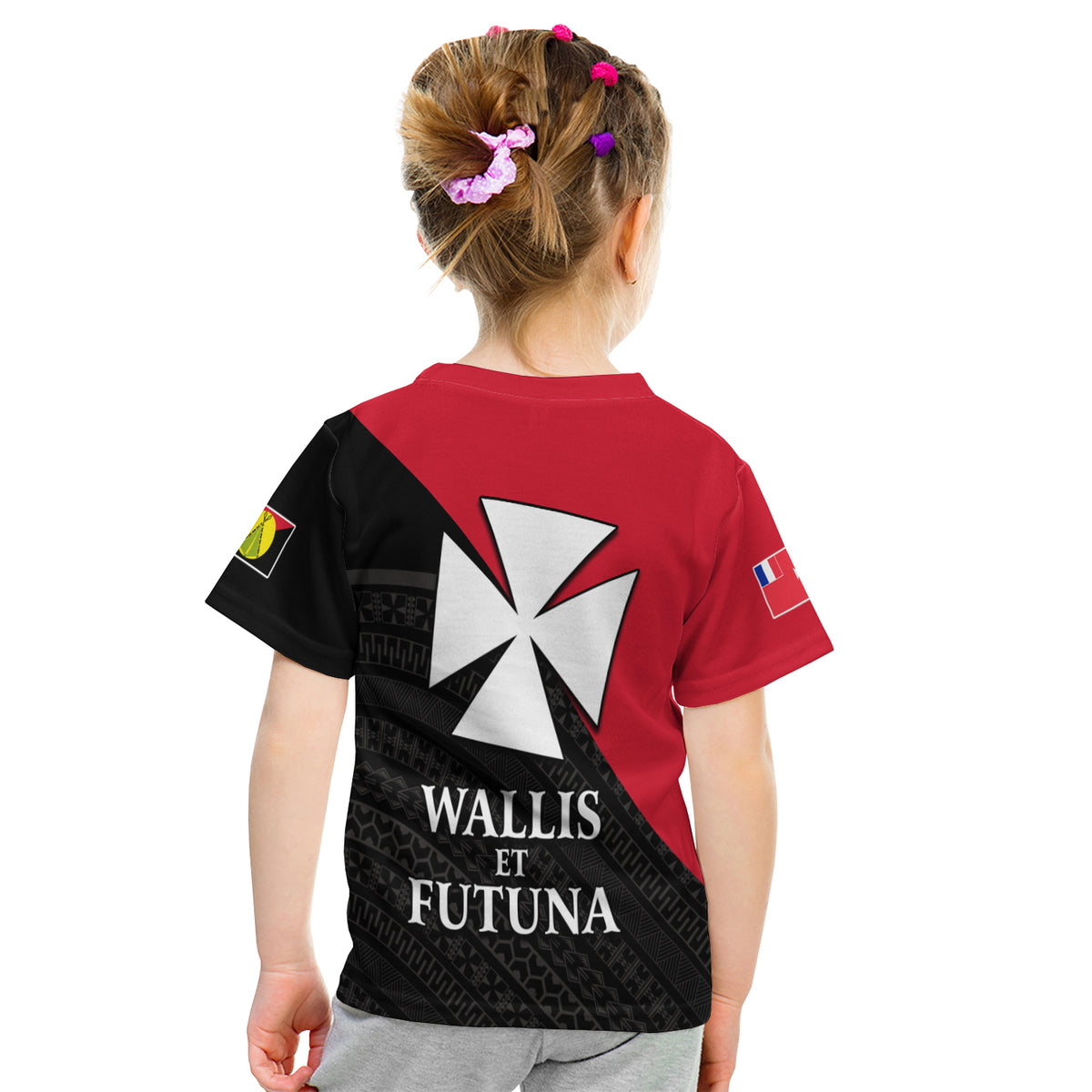 Sigave Chiefdom Wallis et Futuna T Shirt KID Polynesian Pattern and Flag LT13 - Polynesian Pride