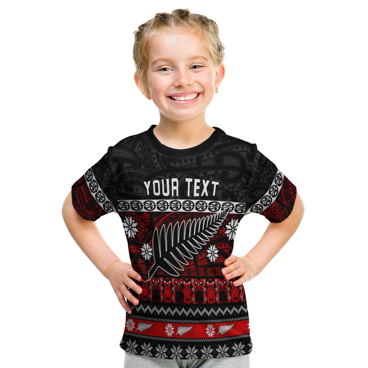 (Custom Personalised) New Zealand Silver Fern Christmas T Shirt Kid Maori Meri Kirihimete LT13 Youth XL Size14 - Polynesian Pride