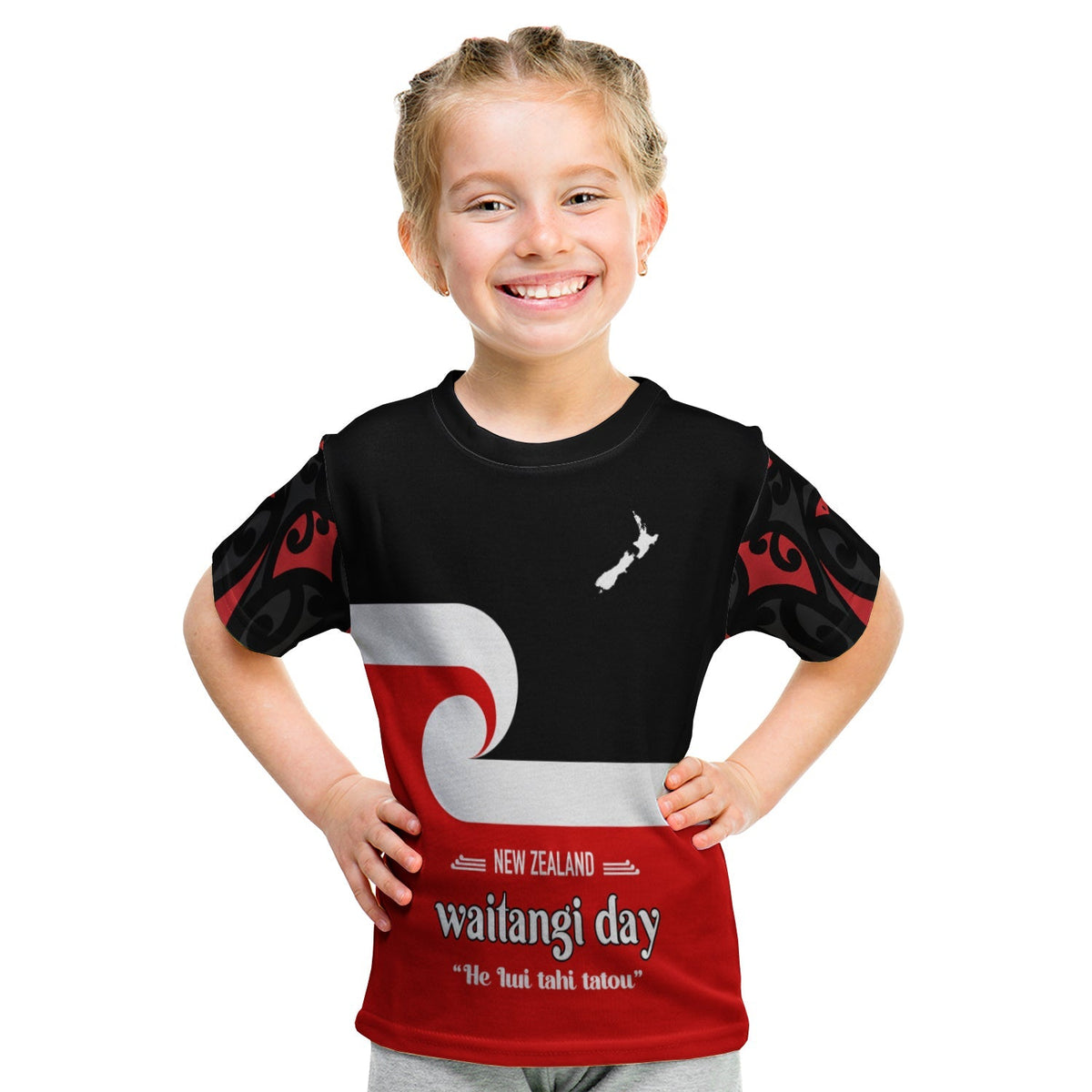 Waitangi Day T Shirt KID Maori Fern and Tino Rangatiratanga Flag LT13 Youth XL Size14 - Polynesian Pride