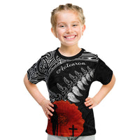 New Zealand Anzac 2022 T Shirt KID Maori Mix Fern Poppy LT13 Youth XL Size14 - Polynesian Pride