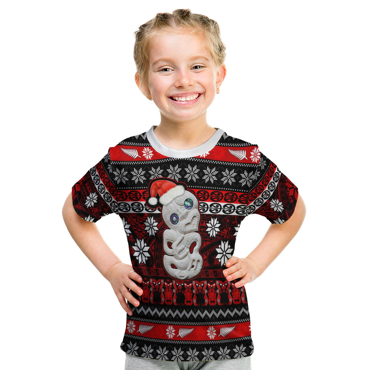 (Custom Personalised) New Zealand Hei Tiki Christmas T Shirt Kid Maori Meri Kirihimete LT13 - Polynesian Pride