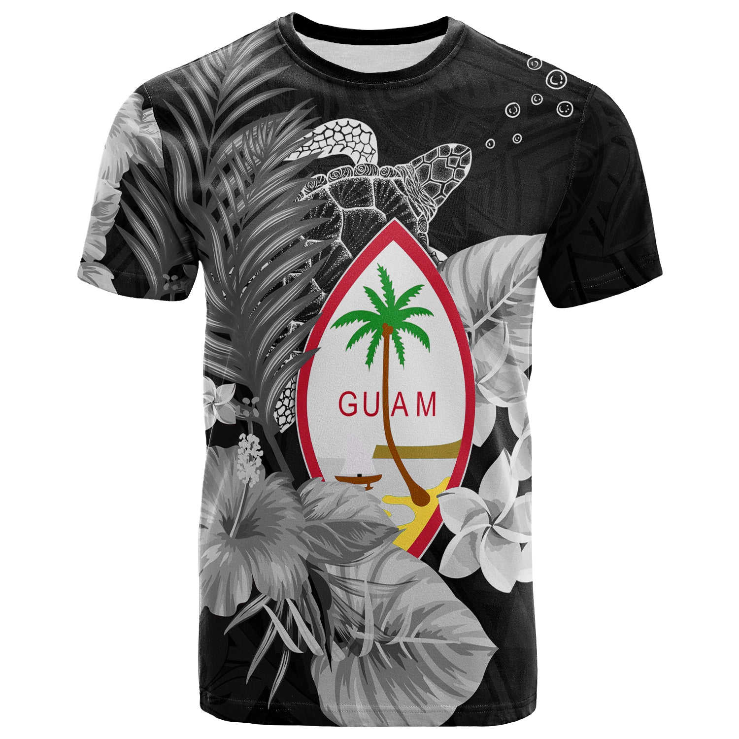 Guam Seal T Shirt Polynesian Turtle with Flowers Version White LT13 Unisex White - Polynesian Pride
