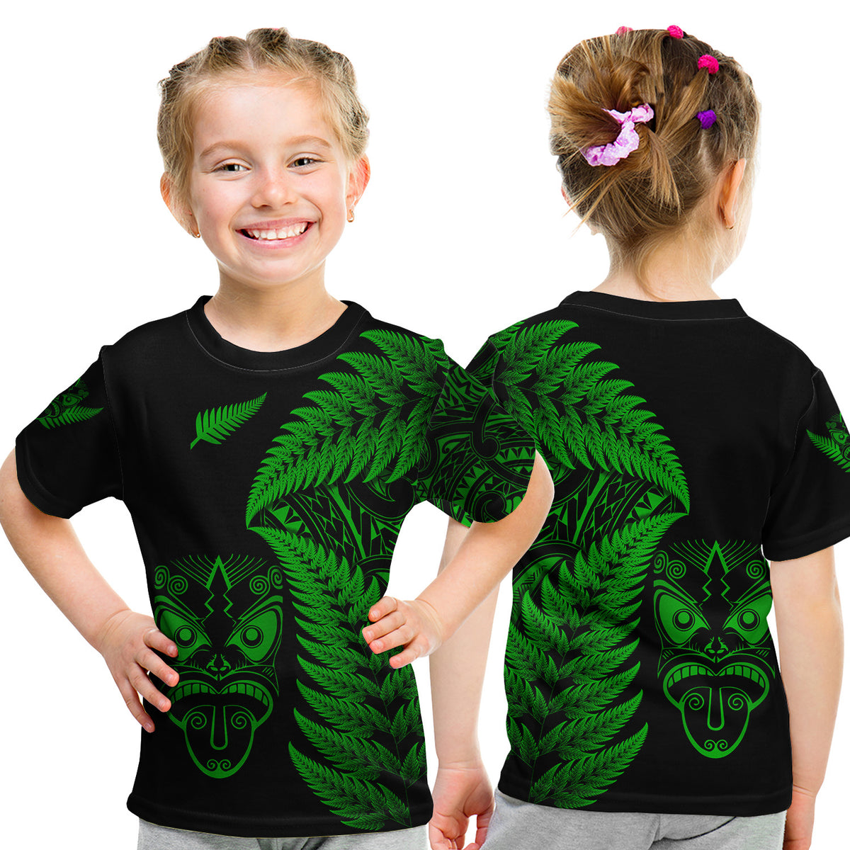 New Zealand Haka Rugby Maori T Shirt Kid Silver Fern Vibes - Green LT8 Youth XL Size14 - Polynesian Pride