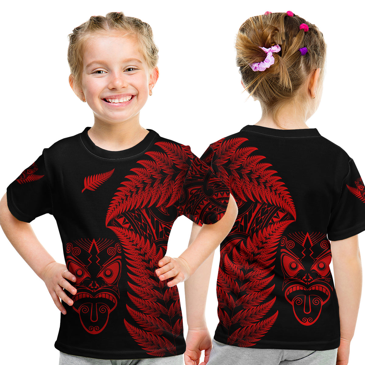 New Zealand Haka Rugby Maori T Shirt Kid Silver Fern Vibes - Red LT8 Youth XL Size14 - Polynesian Pride