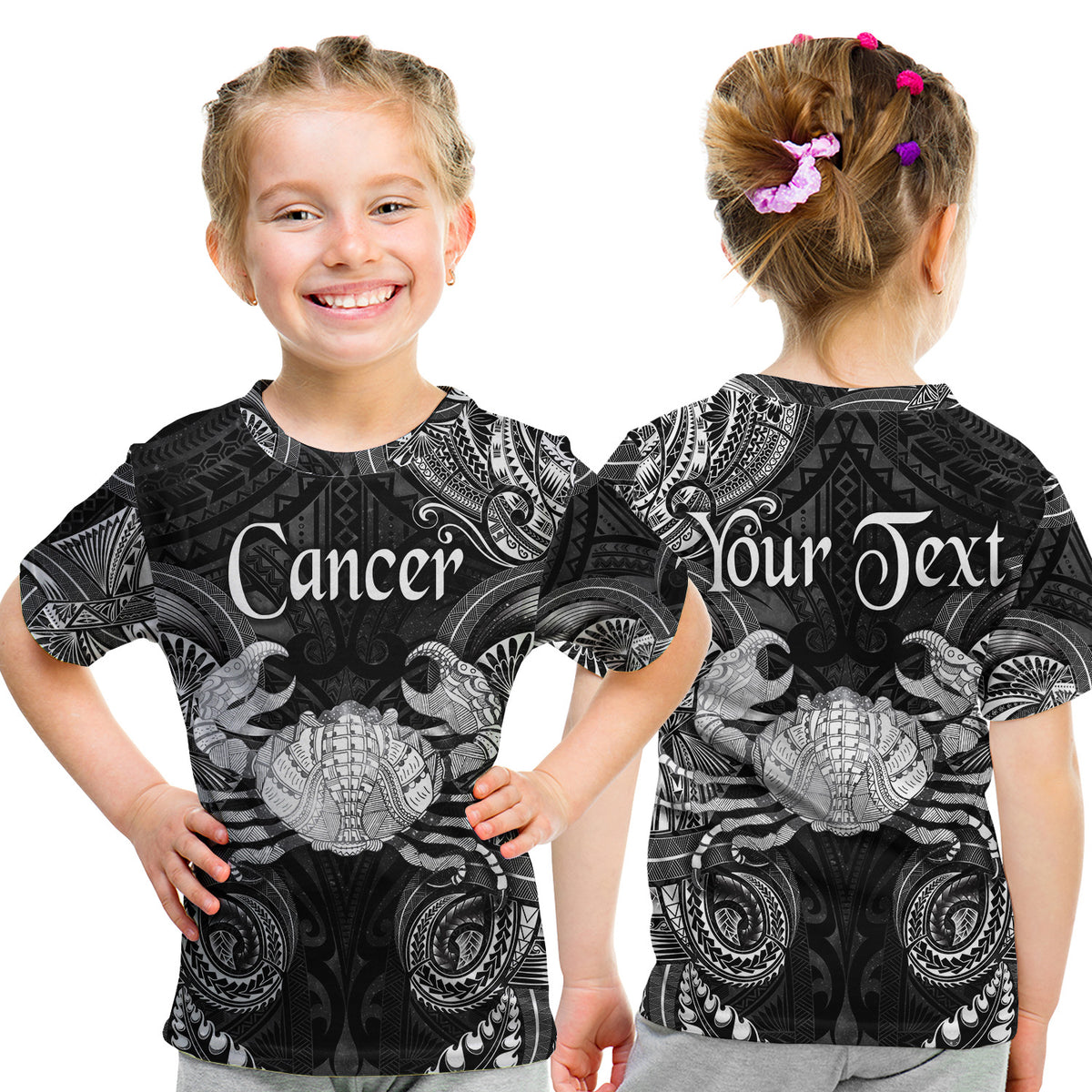 (Custom Personalised) Cancer Zodiac Polynesian T Shirt Kid Unique Style - Black LT8 Youth XL Size14 - Polynesian Pride