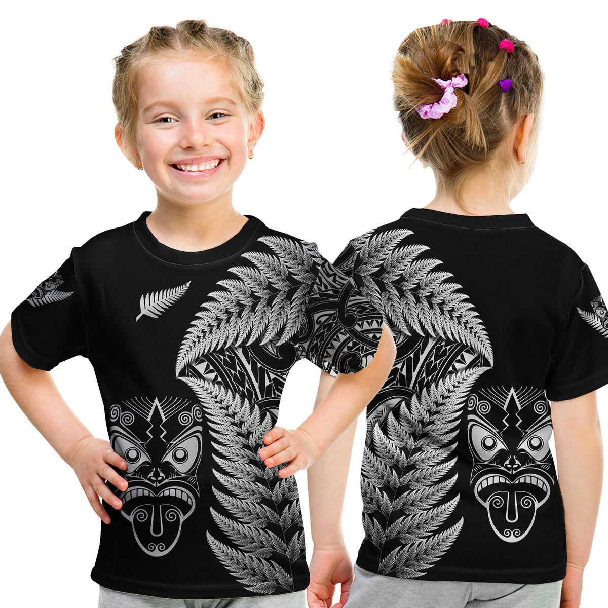 New Zealand Haka Rugby Maori T Shirt Kid Silver Fern Vibes - Black LT8 Youth XL Size14 - Polynesian Pride