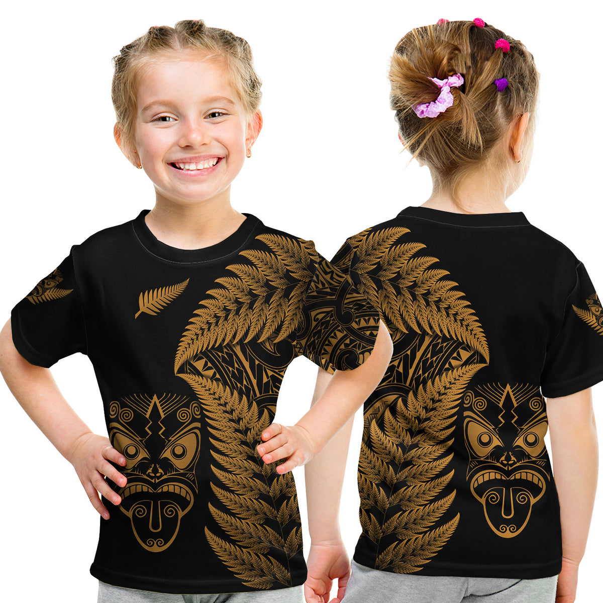 New Zealand Haka Rugby Maori T Shirt Kid Silver Fern Vibes - Gold LT8 Youth XL Size14 - Polynesian Pride