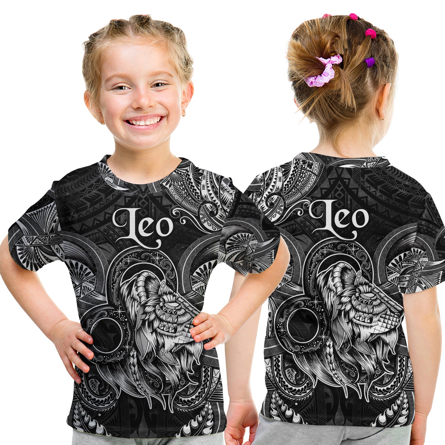 Leo Zodiac Polynesian T Shirt Kid Unique Style - Black LT8 - Polynesian Pride