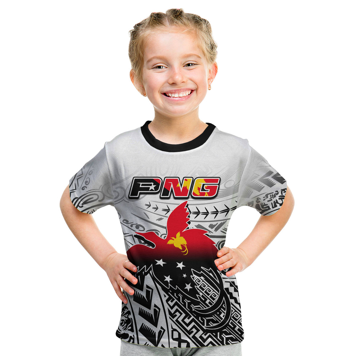 (Custom Personalised) Papua New Guinea Patterns T Shirt KID LT6 - Polynesian Pride