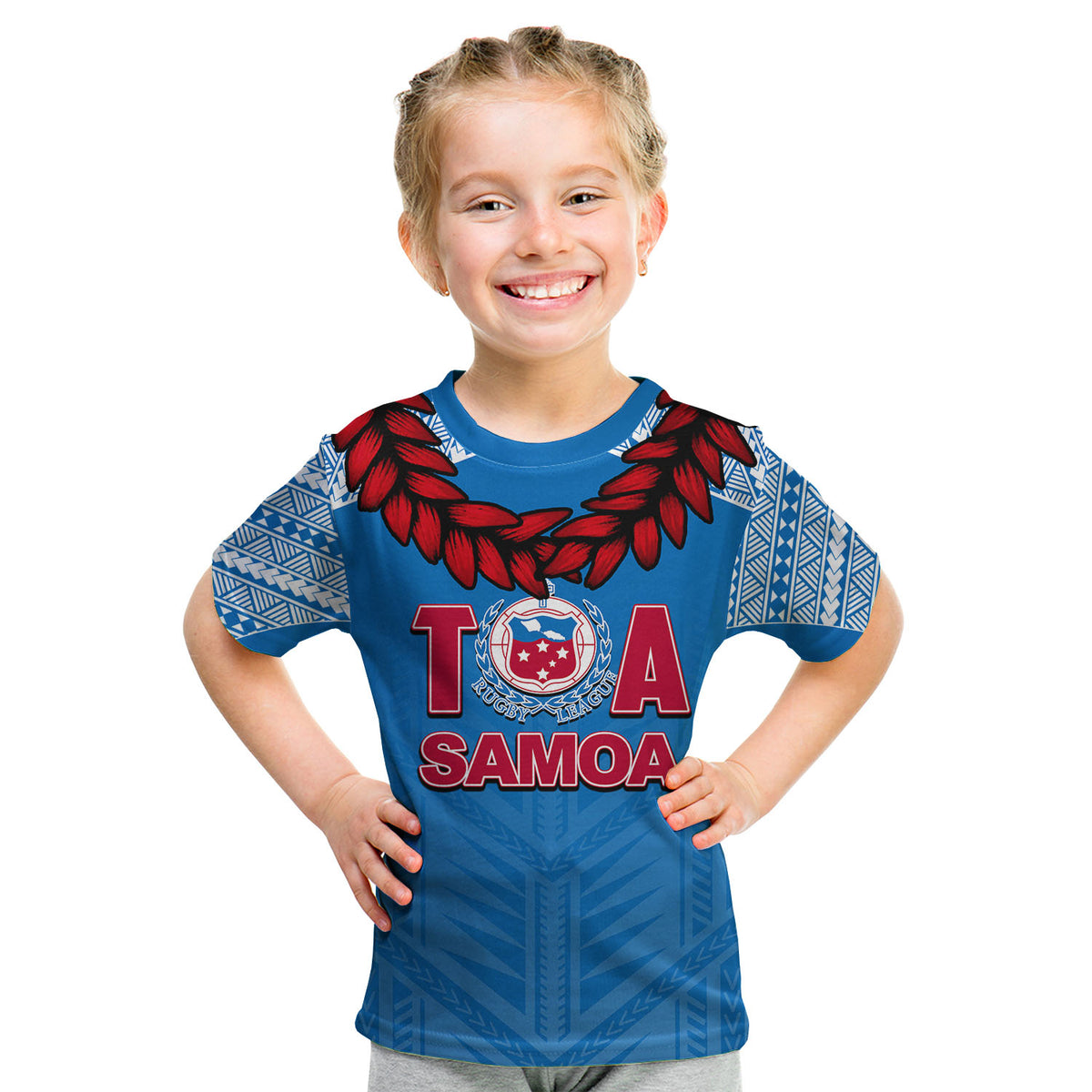 Toa Samoa Ula Fla Rugby T Shirt KID Blue Sky Jersey 2022 LT6 Youth XL Size14 - Polynesian Pride