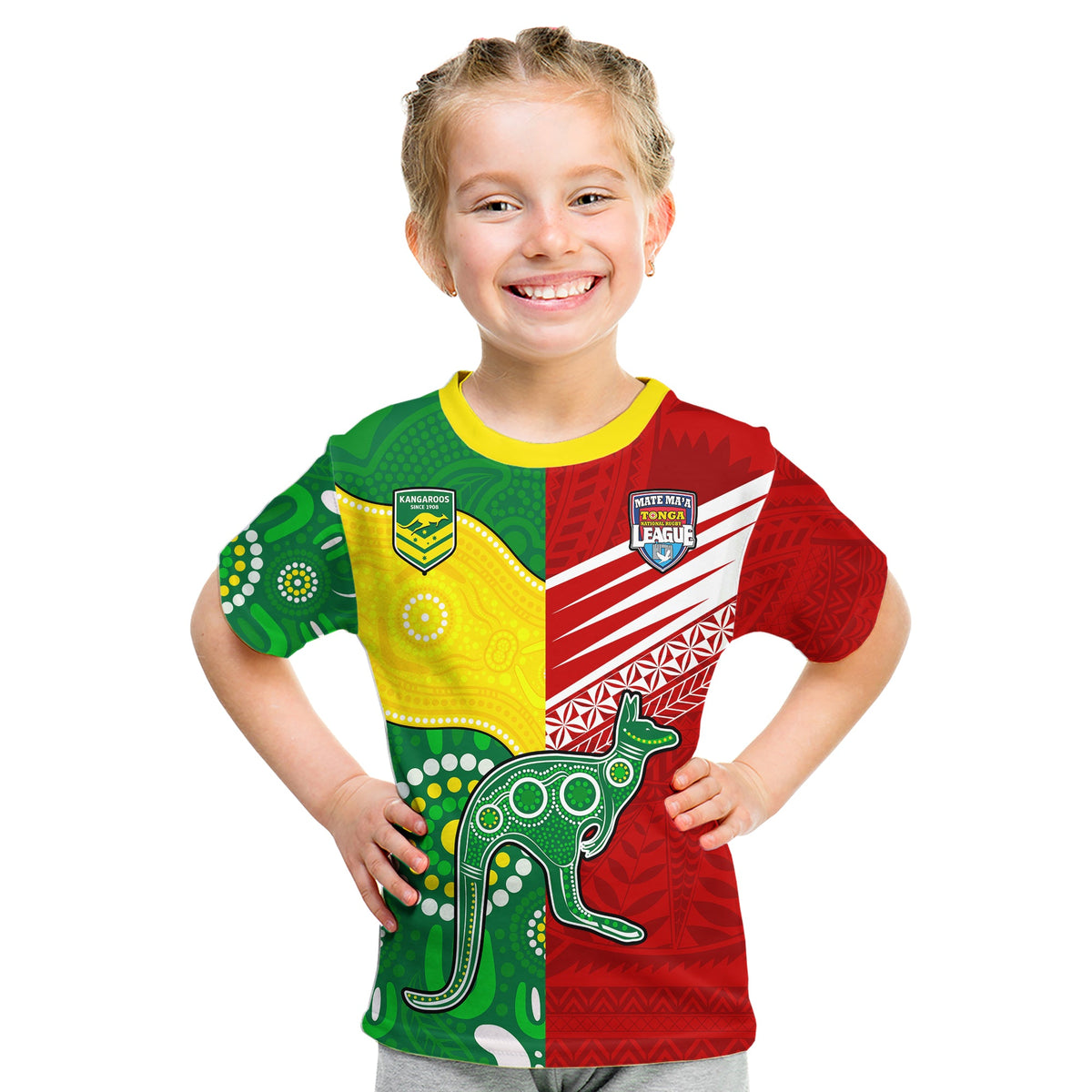 Australia Kangaroos and Mate Maa Tonga T Shirt No2 LT9 - Polynesian Pride