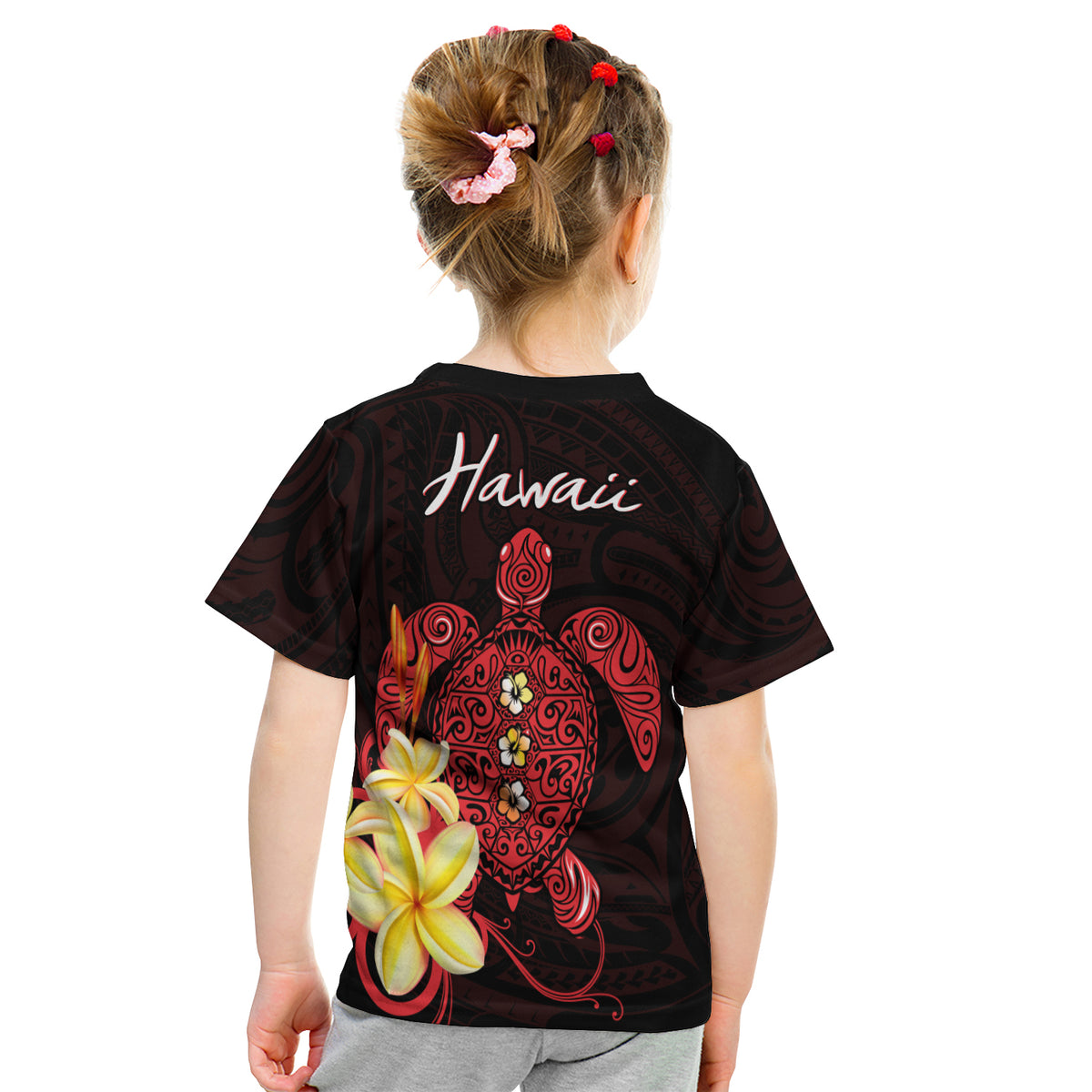 Hawaii Turtle T Shirt Kid Hawaiian Flowers Version Red Elegant LT13 - Polynesian Pride