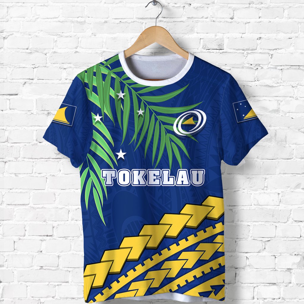 Tokelau Rugby T Shirt Coconut Leaves Unisex Blue - Polynesian Pride